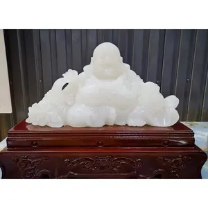 Wholesale religious crafts figurines white onyx laughing buddha statue