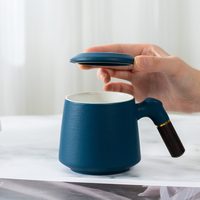 Mug à thé en porcelaine avec logo personnalisé, poignée en bois, design émaillé, infuseur, couvercle et filtre - Résistant à la chaleur, passe au lave-vaisselle