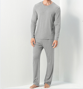 Individueller Herrenpyjama 2-teilig Heimlanger Ärmel-Set O-Ausschnitt Freizeitkleidung lose gestrickt modal Herren-Nachttisch - Product Image 2