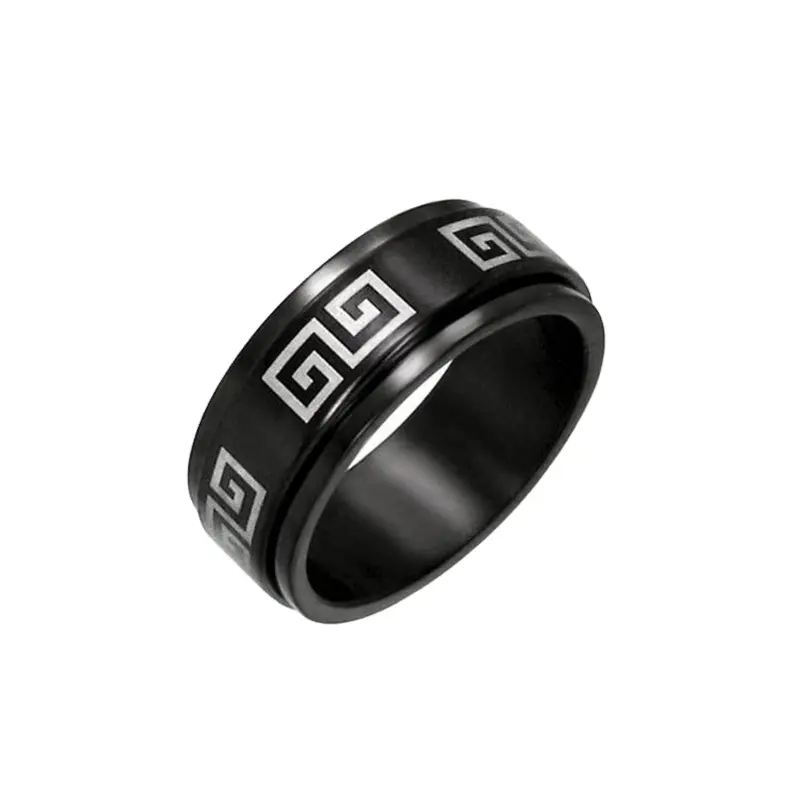 De acero inoxidable negro clásico clave griega Meander anillo