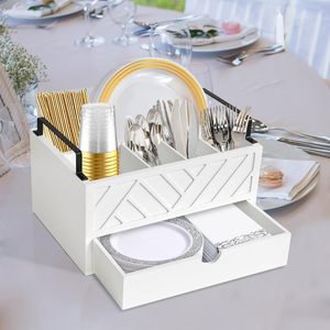 Customized Standing Type <b>Kitchen</b> Counter Rack Double Tiers Wooden Tableware <b>Storage</b> Box <b>for</b> Fork and Paper Tray - Product Image 4