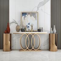 Table d'appoint haut de gamme avec plateau en marbre pour salon, meuble moderne de luxe en acier inoxydable doré, table d'entrée en pierre