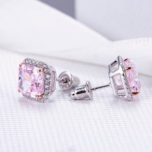 Pendientes de Joyería Fina Messi Jewelry MSE-601 de Plata con Circonita Cúbica Rosa de Alto Carbono de 4 Quilates, Corte Radiante, para Citas o Bodas - Product Image 3