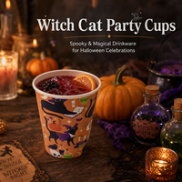Gobelets en papier jetables pour Halloween, 9 oz, 10 pièces, imprimé chat noir et orange, carton alimentaire, anti-fuite, pour boissons chaudes, fournitures de fête