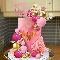 29-teiliges Set Blumen in Pink und Gold, Kugeln, Palmblätter, Künstliche Pflanzen, Tortendekoration für Hochzeit und Babyparty