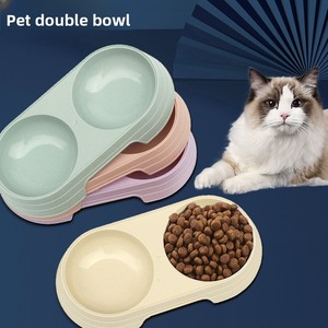 Tazón doble para mascotas de color caramelo al por mayor, forma redondeada, antiderrames, fácil de limpiar, para beber/alimentar, tazón integrado para gatos/perros - Product Image 4