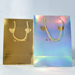 Vendita all'ingrosso Eco Friendly riciclare porta via Shopping grande borsa di carta in cartone oro olografico con manici - Product Image 5