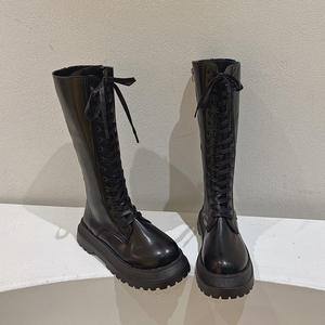 2024 nouvelle Collection d'hiver Style britannique à lacets minceur bottes sur le genou pour les femmes à semelles épaisses polyvalent chevalier au genou - Product Image 6