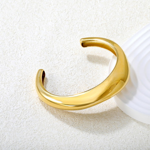 C Shaped <b>Bangle</b> 18K Gold Stainless Steel Plain Open <b>Bracelet</b> For Women Gift Jewelry - Product Image 2