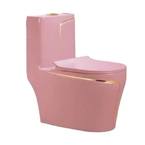 Nouveau Sanitarios Inodoros Wc Gold Line Design salle de bain en céramique une pièce or rose cuvette de toilettes de couleur