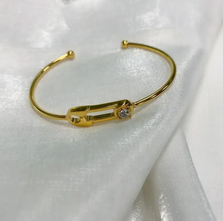 Luxury Jewelry Stainless Steel Bracelet Bangle Non Tarnish Gold CZ Diamond Paper Clip Cuff Bangle Crystal Bangle Bracelet