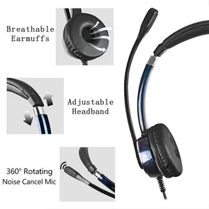 Amazon Top Seller Headset Aviasi Telinga Tunggal Berkabel Headphone USB Noise Cancelling dengan Mikrofon dan Kontrol In-Line untuk Pusat Panggilan