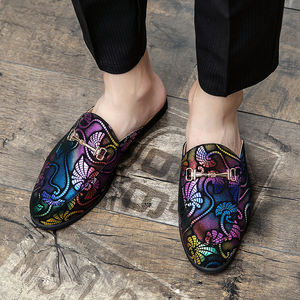 Mezze scarpe per la stagione estiva pantofole con tacco stile muli da uomo con motivo stampato tomaia in pelle in microfibra Logo personalizzato disponibile - Product Image 2