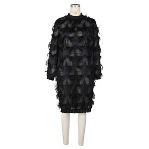 Abito Midi Elegante e Casual J&H con Pizzo Trasparente, Patchwork, Nappine e Maniche Lunghe Sexy - Product Image 6