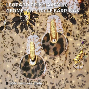 New Fashionable <b>Silver</b> Plated Acrylic Leopard Print <b>Stud</b> Earrings with Geometric Circular Design for Women's Anniversary - Product Image 6