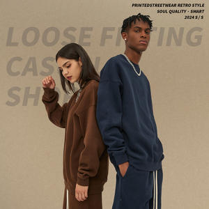 Sudadera para Hombre Otoño Invierno 2024 de 350g Forro Polar Grueso Dopamina Cuello Redondo Estilo Urbano Holgado Tejido de Punto Color Sólido - Product Image 3