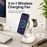 Chargeur sans fil 4-en-1 pour ordinateur de bureau avec ventilateur de refroidissement, charge rapide pour téléphone, écouteurs et montre connectée, idéal pour un usage personnel