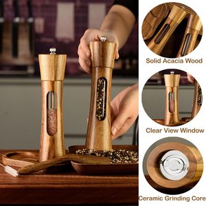 2 Pack Refillable Salt and Pepper Grinder Set, 8 Inch Wooden <strong>Mills</strong> with Ceramic Grinder &amp; Adjustable Coarseness - Product Image 5