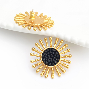 Wholesale Custom Women's Delicate <strong>Black</strong> Crystal Sunburst Shape <strong>Stud</strong> <strong>Earrings</strong> Oversize Sunflower Designer Jewelry for Party - Product Image 3