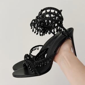 Tacones Altos de Encaje de Lujo para Mujer, de Cuero Genuino, Elegantes para Boda, Sandalias de Tacón Alto de Verano para Mujer - Product Image 3