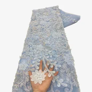 NI.AI 2024 Últimas lantejoulas bordadas 3D flor tecidos de renda luxuosos lantejoulas africanas tecidos feitos à mão renda para vestido de festa feminino