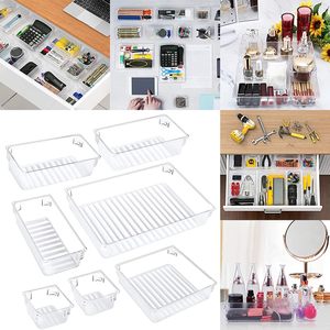 7 Pack Eco-Friendly Lightweight Transparent <b>Stackable</b> Multifunction <b>Drawer</b> Organizer Trays Set 4 Sizes <b>Plastic</b> Divider - Product Image 3