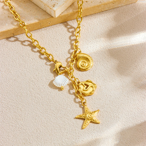 European American Fashion Ocean Style Starfish <b>Seashell</b> Gold Plated Stainless Steel Chain <b>Necklace</b> Jewelry Gift - Product Image 2