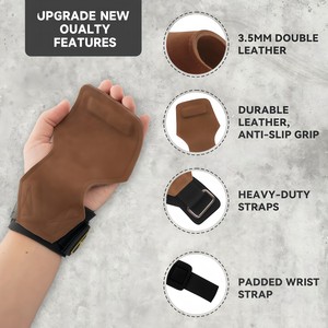 Sangles de musculation en cuir marron avec logo personnalisé, poignées de gymnastique robustes pour soulevés de terre, shrugs, rames avec barre, équipement de powerlifting - Product Image 2