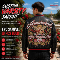 Chaqueta de Cuero Personalizada para Hombre, con Bordado Sencillo y Pedrería, Logotipo Personalizado, Chaqueta Varsity de Piel de Cordero Genuina, MOQ Bajo