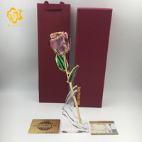 Rose éternelle naturelle plaquée or, couleur rose nacré, avec boîte cadeau – Idéale pour mariage, anniversaire, fête des Mères