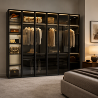 Nouvelle Arrivée Armoire Coulissante Minimaliste à Panneaux Plats en Bois Massif Finition Brillante Personnalisée pour Dressing d'Hôtel