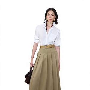 CV779 Jupe plissée en coton kaki tendance à taille haute pour femme, jupe midi décontractée élégante, livraison rapide - Product Image 1