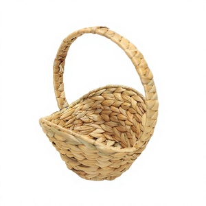 New Design Water Hyacinth Eco-Friendly Durable <b>Round</b> <b>Storage</b> <b>Basket</b> with High Handle and Slanted Rim for Multi-Purpose Use - Product Image 1