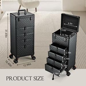Rolling <b>Makeup</b> <b>Case</b> Professional Nail Salon Cart with 4 Drawers Lockable Beauty Suitcase Nail Tool Box Hairstylist Trolley - Product Image 5