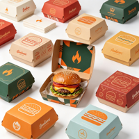 Boîte à hamburger personnalisée en gros avec logo, en carton blanc robuste, biodégradable, jetable, pour emballage de snacks et de burgers à emporter, restauration rapide