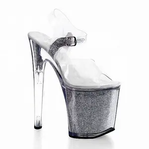 Sandal hak tinggi, sandal hak tinggi 8 inci-20 cm, model sepatu pipa baja bubuk kilat untuk sepatu wanita, sandal panggung