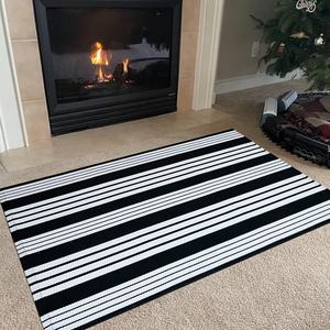 <b>Black</b> <b>and</b> <b>White</b> <b>Stripe</b> Layered Door Mats Carpet Doormats Rugs - Product Image 1