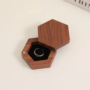 EleQueen Retro Solid Walnut Wood Engraved Magnetic Closure Velvet Lining Mini Square Jewelry <b>Gift</b> <b>Box</b> for Wedding - Product Image 6
