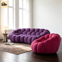 Ensemble de canapés modulaires personnalisés en tissu bouclé, fauteuil rond et ottoman long, mobilier combiné pour villa, salon, hôtel