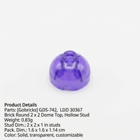 Gobricks GDS-742 Compatible MOC Bloc de construction en plastique en forme de dôme sphérique, Pièces en gros, Briques rondes 30367, Dôme rond 2x2