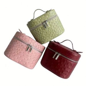 Luxury Ostrich Grain PU Leather Large Zipper Closure Foldable <b>Makeup</b> <b>Box</b> Portable Travel for Organizer - Product Image 2