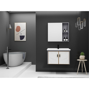 Mueble de Baño CR de 720 mm, Mueble de Aluminio Montado en la Pared, Lavabo de Cerámica Blanco de Una Pieza - Product Image 1