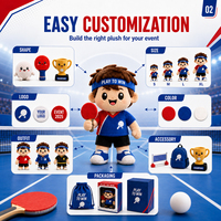 Mascotte en peluche personnalisée de tennis de table pour les articles promotionnels des équipes de club, en tissu recyclé, vente en gros, OEM, faible MOQ, délai de livraison rapide