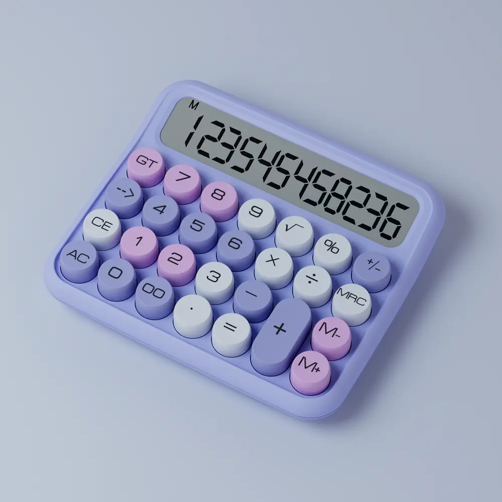 12 digits round button electronic calculator for business calculator with colorful key AAA battery