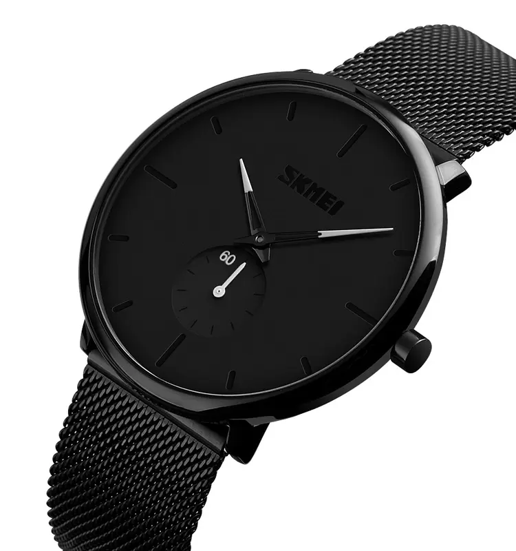 man watches 2020 wristwatches custom logo black for men wrist quartz watch stainless steel band chronograph reloj skmei 9185
