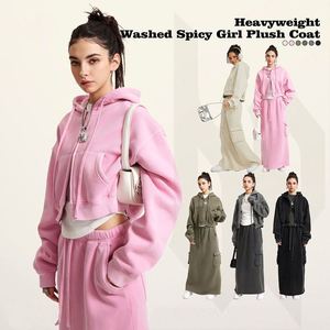 Sweat à capuche zippé court pour femme, coupe oversize, haute qualité, avec logo personnalisé, pour entraînement sportif, en tissu épais - Product Image 2