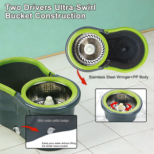 360 °   Serpillère rotative avec seau en acier inoxydable de 5,5 L, auto-essoreuse, avec tampons en microfibre pour le nettoyage des sols en bois dur et en carrelage - Product Image 5