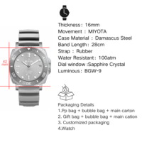 Damaststahl |   Saphir 40mm Herren Luxus-Geschäftsuhr (100BAR Wasserdicht, Leuchtend, Individuell Anpassbar) - für Elite Automatik-Taucheruhr