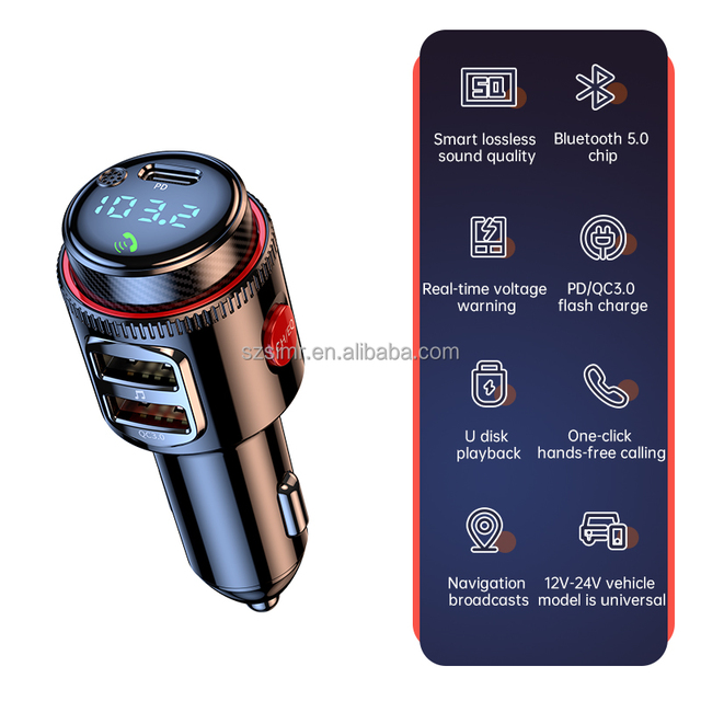 Bluetooth 5.4 Car Adapter Wireless AUX FM Transmitter USB C&QC3.0 PD 30W Fast Charging Cigarette Lighter Radio Car Mp3 Player