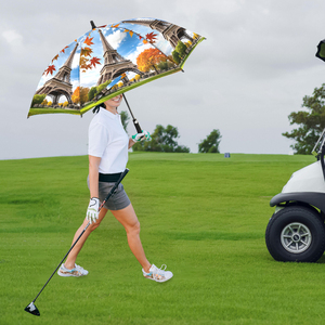 Paraguas de golf de apertura automática, doble cubierta, 130 cm de diámetro, con estampado de la Torre Eiffel, automático, resistente al viento, protección contra el sol y la lluvia. - Product Image 3